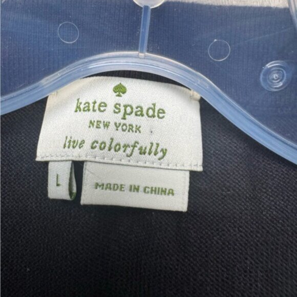 Kate Spade Pearl Crystal Rhinestone Beaded Preppy Cotton Cardigan Sweater Crew L - Picture 10 of 16